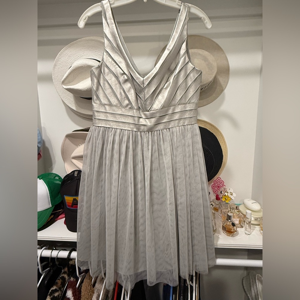 Aidan Mattox Gray Sleeveless V-Neck Sundress for Weddings